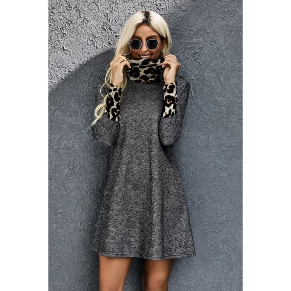 Leopard Trimmed Mini Dress - Picture 4 of 10